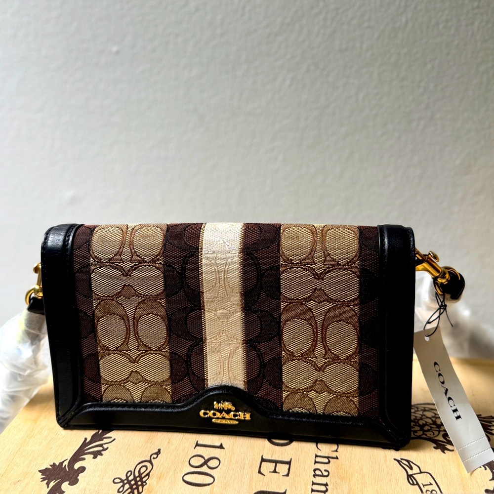 Coach Anna Foldover Clutch Crossbody In Signature Jacquard With Stripes